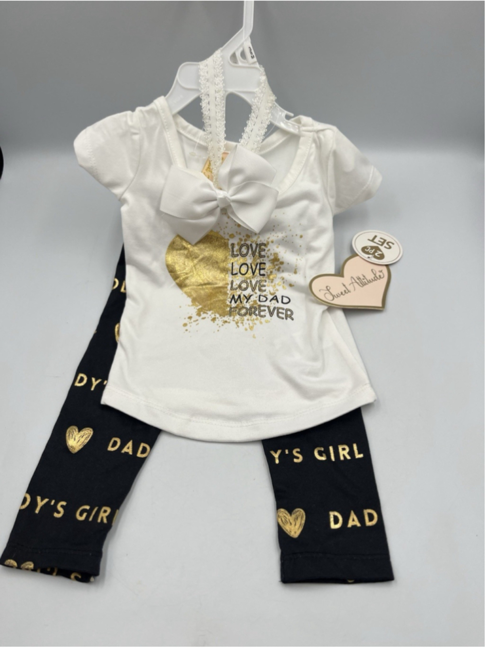 BABY GIRL I LOVE MY DAD FOREVER OUTFIT~NEWBORN~3-6 MONTHS~NWTW/HEADBAND BOW SEE
